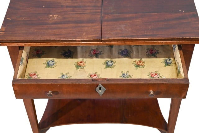 Antique Folding Side Table w/ Drawer on Casters - 2