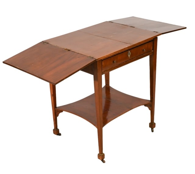 Antique Folding Side Table w/ Drawer on Casters - 3