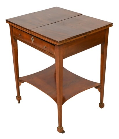 Antique Folding Side Table w/ Drawer on Casters - 8