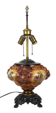 Antique Victorian Pressed Glass Lions Head Lamp (1 of 13)