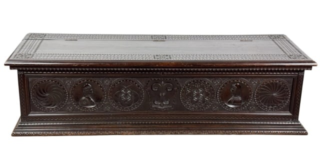 Italian Renaissance Hand Carved Marriage Chest: Italian Renaissance Hand Carved Cassone / Marriage Chest.Measures 19 inches x 69 inches x 23.5 inches.