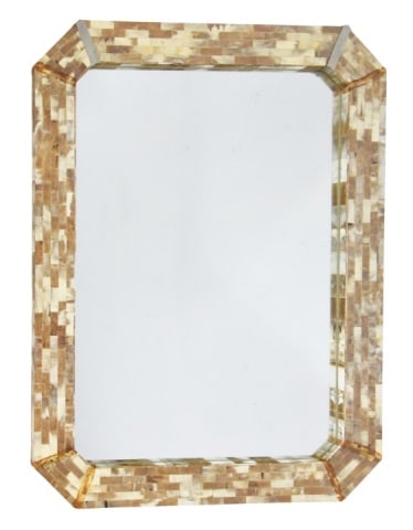 Vintage Hexagonal Tessellated Horn Mirror: Vintage Hexagonal Tessellated Horn Mirror. Some missing corner trim. Sold as is.Measures 52 inches x 30 inches x 1.5 inches.