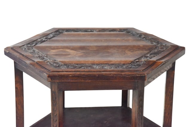 Antique Hand Carved Hexagonal Side Table - 8