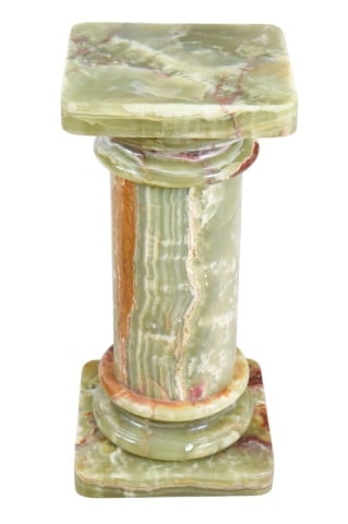 Roman Style Polished Green And Brown Onyx Column: Roman Style Polished Green And Brown Onyx Pedestal Column.Measures 30 inches x 14 inches x 14 inches.