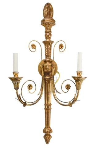 Vaughan Florentine Cared Gilt & Tole Wall Sconce: Vaughan Florentine Cared Giult & Tole Wall Sconce.Measures 34 inches x 17 inches x 10 inches.