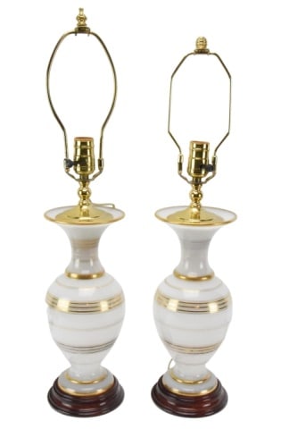 Pair French Opaline Glass Converted Lamps: Pair French Opaline Glass Converted Vase Form Table Lamps.Measures 24 inches x 5 inches including the harp.