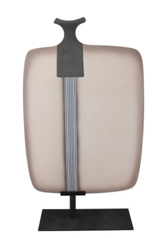 Southwest Pottery Sculpture on Metal Stand: Southwest Pottery Sculpture on Metal Display Stand. There are some scuffs to pottery base. Sold as is.Measures 24 inches x 14 inches x 4 inches.