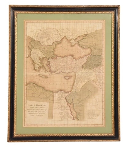 Antique Map Jean d' Anville's Orbis Romani: Antique 18th Century Map Jean d' Anville's Orbis Romani Eastern Roman Empire in Period Frame Carrying the Antique Label of J.H. Brown, London.Framed measures 25 inches x 21 inches.