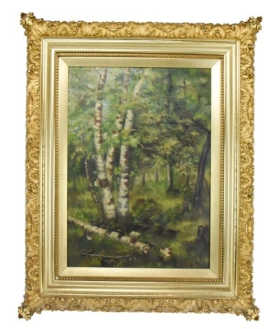 Signed Oil on Canvas Forest Landscape: Signed Oil on Canvas Forest Landscape Painting.Framed measures 34 inches x 27 inches x 3 inches, art measures 24 inches x 17 inches.