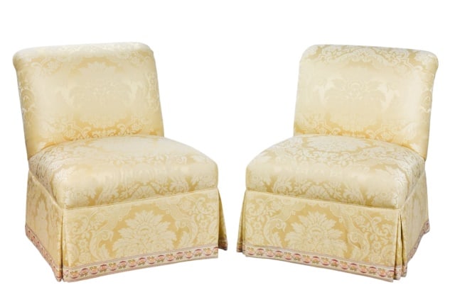 Vintage Yellow Brocade Low Armless Slipper Chairs (1 of 7)