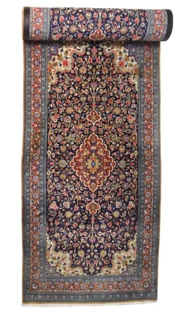 Kerman Rafsanjan Persian Hand Knotted Runner: Kerman Rafsanjan Persian Hand Knotted Runner with Leather Trim.Measures 42 inches x 158 inches