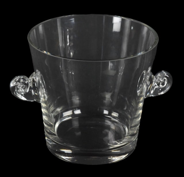 Vintage Tiffany & Co Crystal Champagne Ice Bucket: Vintage Tiffany & Co Crystal Champagne Ice Bucket with Scrolled Handles.Measures 6.25 inches x 9 inches x 6.75 inches.