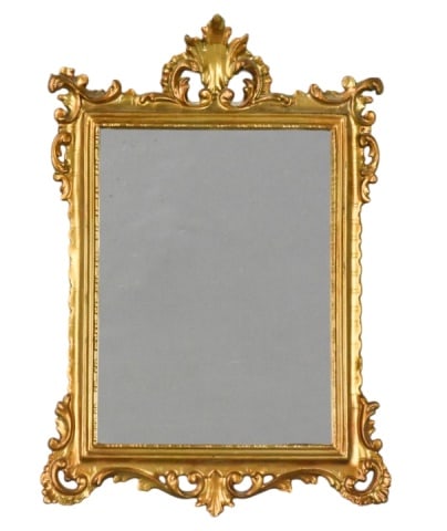Antique Venetian Rococo Carved Gilt Wood Mirror: Small Antique Venetian Rococo Carved Gilt Wood MirrorMeasures 14 inches x 10 inches.