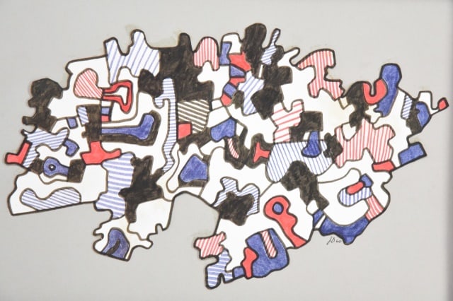 Attributed to Jean Dubuffet Paysage Artwork: Attributed to Jean Dubuffet Paysage Artwork of Black, Blue and Red Marker on Paper Mounted on Board.Any condition statement is given as a courtesy to a client, is only an opinion and should not be tre
