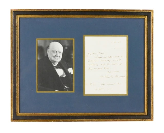 Winston Churchill Signed and Stamped Letter: Winston Churchill Signed and Stamped Letter Framed Under Glass.Frame measures 12.5 inches x 16 inches.Letter measures 6.5 inches x 5 inches.
