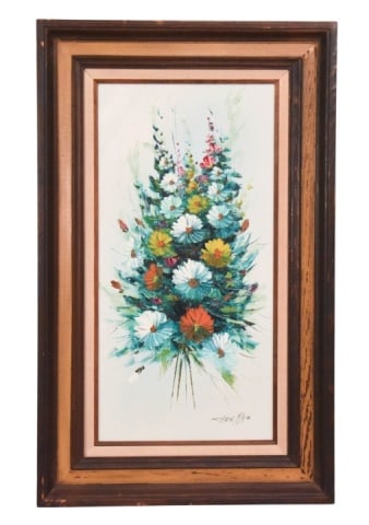 Chen Mao Mid Century Floral Still Life Painting: Chen Mao Signed Mid Century Floral Still Life Painting.Measures 32 inches x 20 inches.(YK)