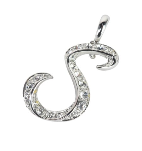 Nolan Miller Silver S Pendant with Clear Crystals: Nolan Miller Silver S Pendant with Clear Crystals.Measures1 inchch.