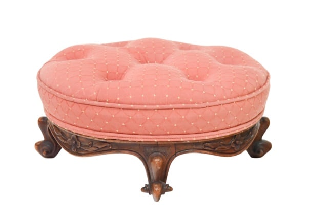 Victorian Style Carved Tufted Upholstered Stool (1 of 6)