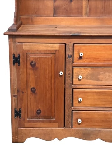 Vintage Two Piece Pine Hutch with Porcelain Knobs - 10