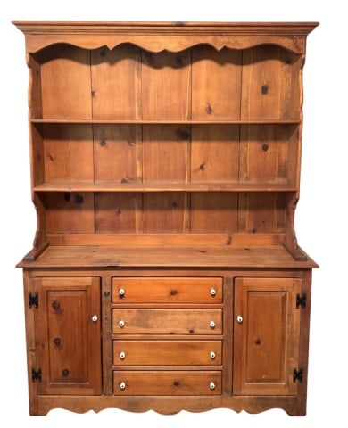 Vintage Two Piece Pine Hutch with Porcelain Knobs (1 of 10)