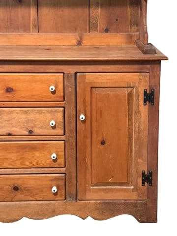 Vintage Two Piece Pine Hutch with Porcelain Knobs - 2