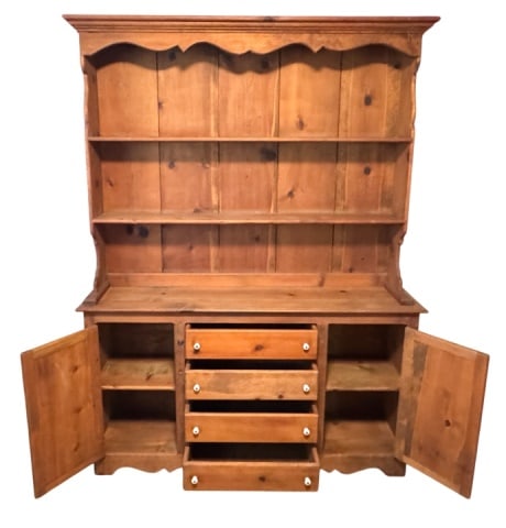 Vintage Two Piece Pine Hutch with Porcelain Knobs - 5