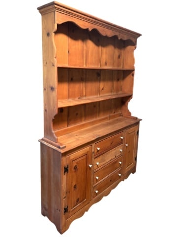 Vintage Two Piece Pine Hutch with Porcelain Knobs - 6