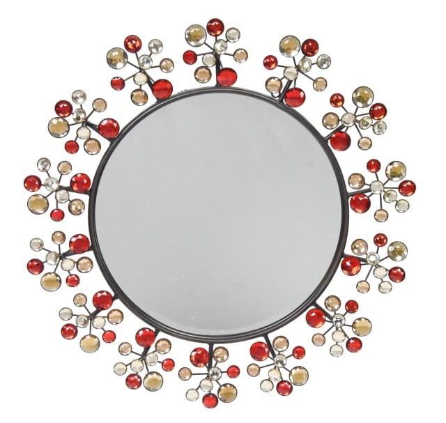Vintage Beaded Frame Round Beveled Wall Mirror: Vintage Beaded Frame Round Beveled Wall Mirror by Pier Imports.Measures 24 inches in diameter.