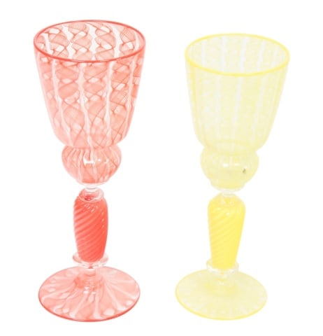 2 Murano Hand Blown Swirl Goblets: 2 Murano Hand Blown Swirl Goblets.Largest measures 9 inches x 3.5 inches in diameter.