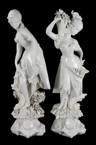 Italian Made Signed Bisque Porcelain Sculptures: Italian Made Signed Bisque Porcelain Sculptures.Measures approximately 27 inches x 9 inches x 9 inches.