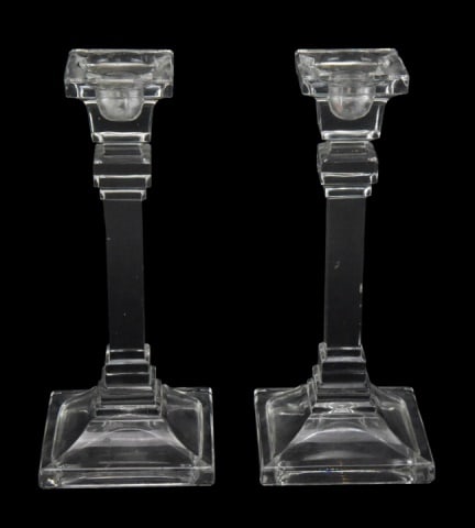 Pair Tiffany & Co. Column Form Candlesticks: Pair Tiffany & Co. Column Form Candlesticks.Measures 8 inches x 3.5 inches x 3.5 inches.