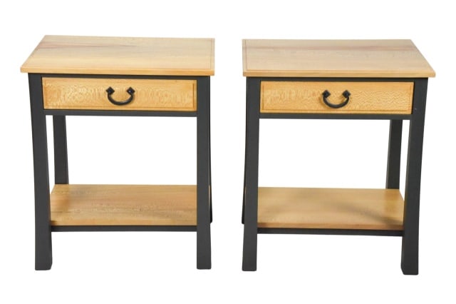 Custom Made Dorset Collection Nightstands: Pair Custom Made Dorset Collection Nightstands with Onyx Grey Color Accent Trim.Handcrafted Vermont Made Furniture.Measures 26 inches x 20 inches x 16 inches All Dorset furniture is in excellent,