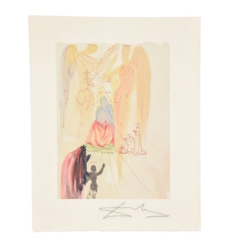 Salvadore Dali Paradise 23 The Triumph Christ: Salvador Dali Signed Paradise 23 The Triumph Christ and the Virgin Woodcut Print.Part of his series illustrating Dante's Divine Comedy.Measures 13 inches x 10.25 inches.