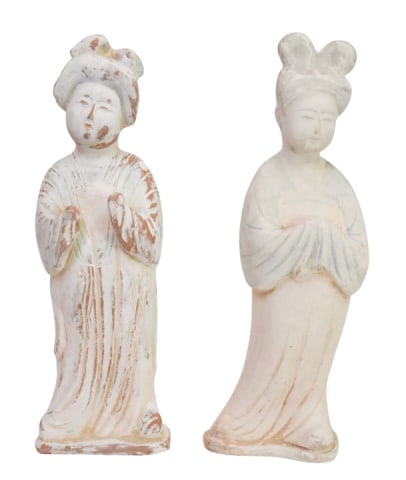 Two Tang Dynasty Style Painted Court Lady Statues: Two Tang Dynasty Style Painted Court Lady Statues.Largest measures 13 inches x 4 inches x 3 inches.