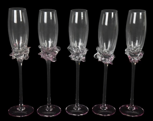 5 Ion Tamaian Hand Blown Art Glass Flutes (1 of 13)