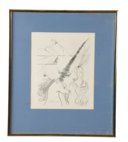 Salvador Dali Lady and The Unicorn: Salvador Dali Lady and The Unicorn Etching 1966.Framed measures 18 inches x 15 inches, art 11 inches x 9 inches.