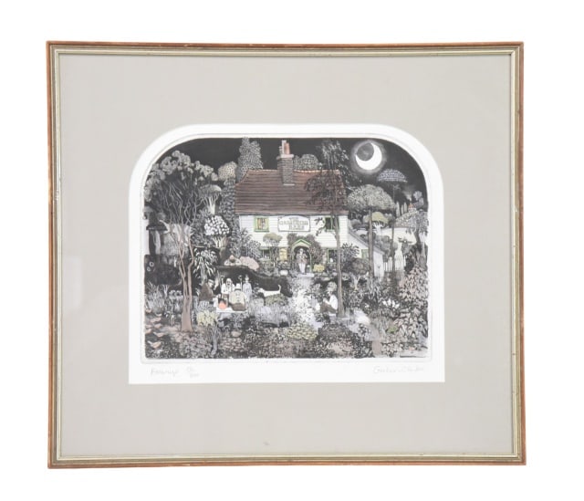 Graham Clarke Signed Brew Up Colored Etching: Graham Clarke Signed and Numbered Brew Up Colored Etching 22/300.Frame measures 19.5 inches x 21.75 inches.Art measures 12 inches x 14.25 inches.