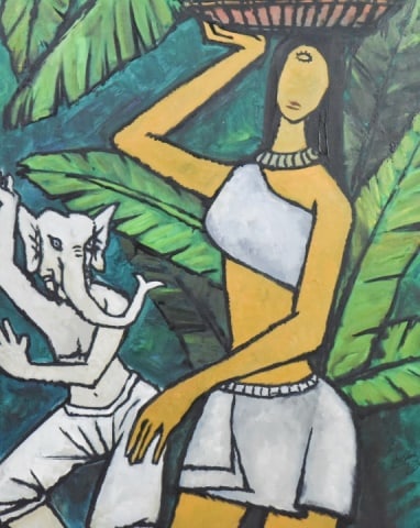 Maqbool Fida Husain Oil on Canvas Painting: Maqbool Fida Husain Oil on Canvas Painting.Measures 40 inches x 34 inches.Any condition statement is given as a courtesy to a client, is only an opinion and should not be treated as statement of