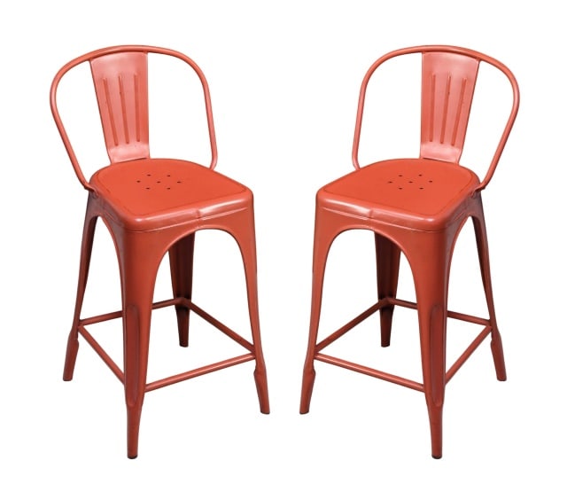 Pair Modern Red Metal Counter Height Stools (1 of 8)