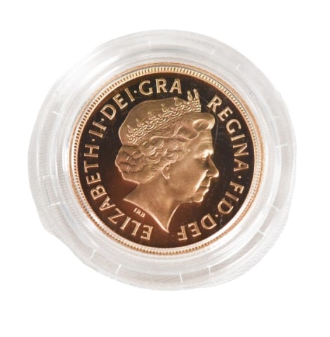 UK 5 Pounds Saint George and The Dragon 1999: United Kingdom 5 Pounds Saint George and The Dragon 1999 Gold Proof Full Sovereign CoinLettering: ELIZABETH II DEI GRA REGINA FID DEF.