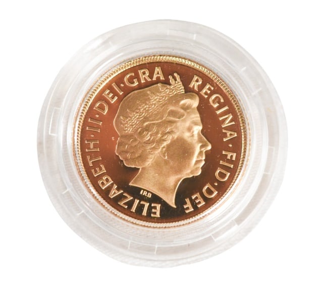 UK 5 Pounds Saint George and The Dragon 2000: United Kingdom 5 Pounds Saint George and The Dragon 2000 Gold Proof Full Sovereign CoinLettering: ELIZABETH II DEI GRA REGINA FID DEF.