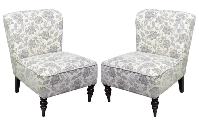 Pair Pier 1 Imports Slipper Chairs: Pair Pier 1 Imports Slipper Chairs Measures 35 inches x 27 inches x 27 inches x 18 inches.