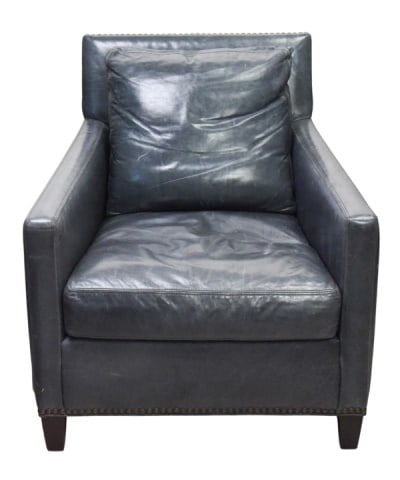 Lillian August Culture Club Blue Leather Chair: Lillian August Culture Club Blue Leather Upholstered Chair with Nail Head Trim.Measures 33 inches x 31 inches x 31 inches seat height 18 inches. Please note there is wear to the chair. Scratches and a