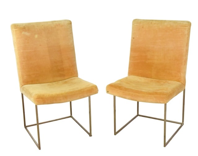 Thayer Coggin 1187 Design Chairs by Milo Baughman: Set of 4 Thayer Coggin 1187 Design Chairs by Milo Baughman. Upholstered Brass Cantilevered Side Chairs. Needs to be reupholstered. Sold as is.Measures 36 inches x 21 inches x 23 inches, seat height 18