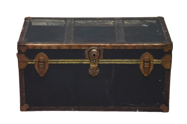 Vintage Black Footlocker Trunk w/ Brass Hardware (1 of 9)
