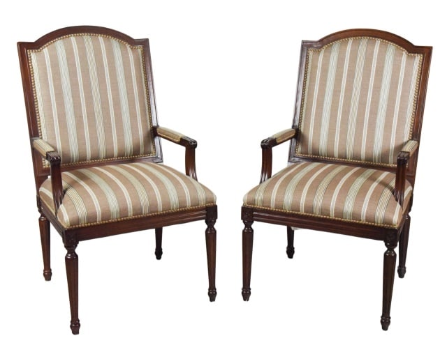 Louis XVI Style Upholstered Square Back Armchairs (1 of 9)