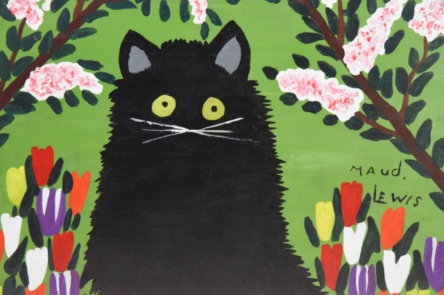 After Maud Lewis Black Cat Painting on Board.: After Maud Lewis Black Cat Painting on BoardMeasures 23 inches x 26 inches. Any condition statement is given as a courtesy to a client, is only an opinion and should not be treated as statement of fac