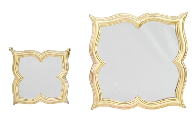 Two Brass Quarter Foil Accent Mirrors: Two Brass Quarter Foil Accent Mirrors.Largest measures 12 inches in diameter.Smallest measures 7 inches in diameter.