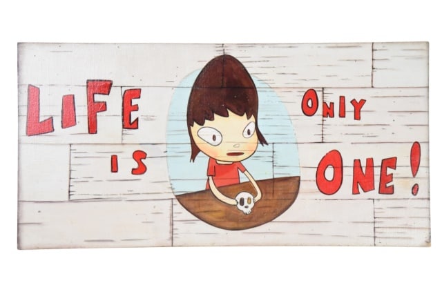 Attributed to Yoshitomo Nara Life Is Only One 1999: Attributed to Yoshitomo Nara Life Is Only One 1999.Measures approximately 8 inches x 15.75 inches. Any condition statement is given as a courtesy to a client, is only an opinion and should not be