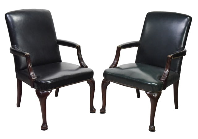 Georgian Style Carved Leather Upholstered Chairs (1 of 10)